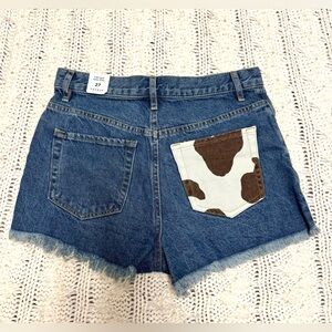 Pacsun Women's Blue Denim Shorts with Cowprint Pocket